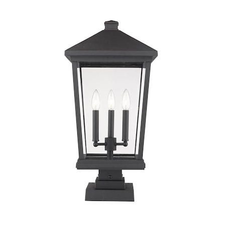 Z-Lite Beacon 3 Light Outdoor Pier Mounted Fixture, Black & Clear Beveled 568PHXLS-SQPM-BK